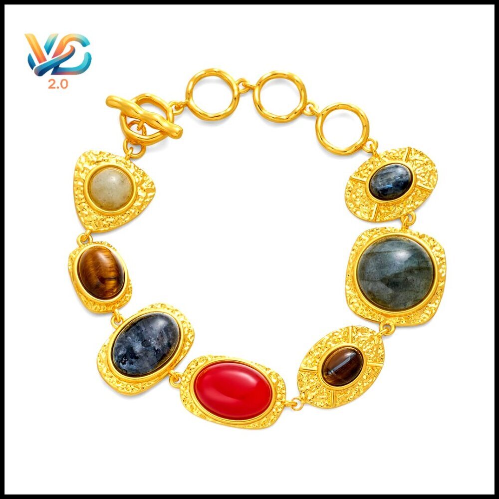 Vintage Statement Bracelet Boho Chic Adjustable Sliding Knot Faux Gemstone Metal